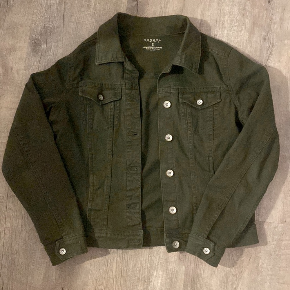 Dark army green cropped denim jacket